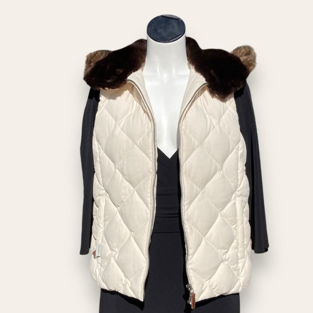 RALPH LAUREN Puffer Vest Small Faux Fur Hood Down Quilted Zip